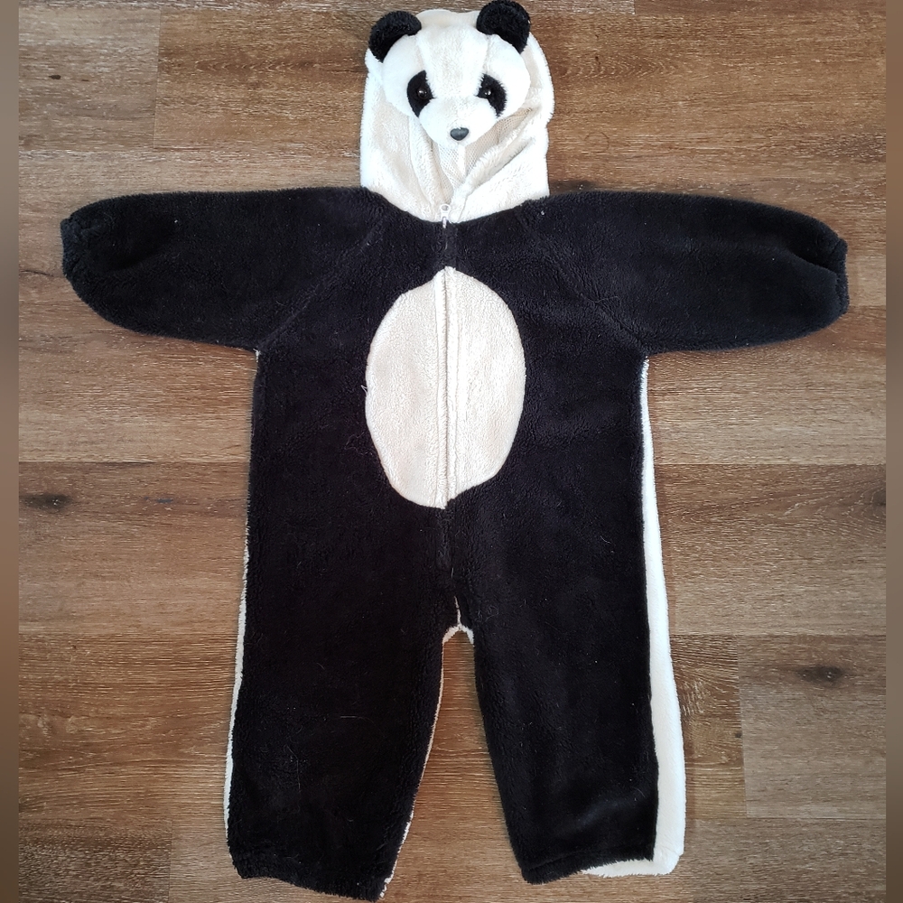 Panda bear plush zip up Halloween costume kids, size Small approx 2-4T dress up